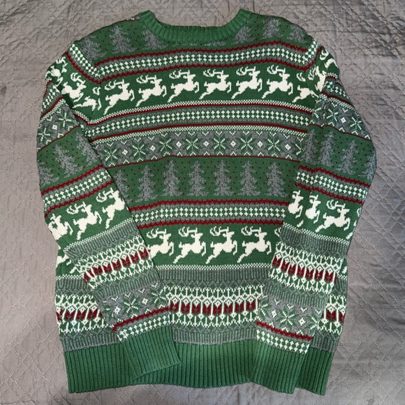ASPEN MEN’S GREEN CHRISTMAS REINDEER KNIT COTTON SWEATER - Picture 1 of 4